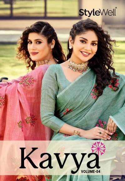 Kavya Vol 4 By Stylewell Fancy Emboidered Linen Saree Collection